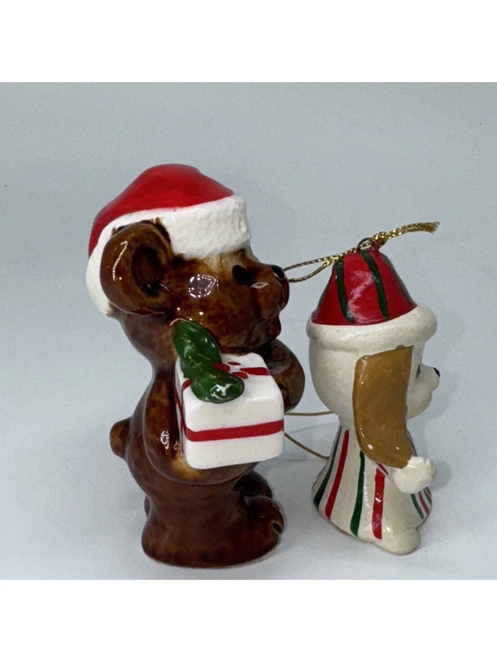 2 Vintage Ceramic Christmas Santa Bear Dog Ornament Figurine Lefton Sticker 2